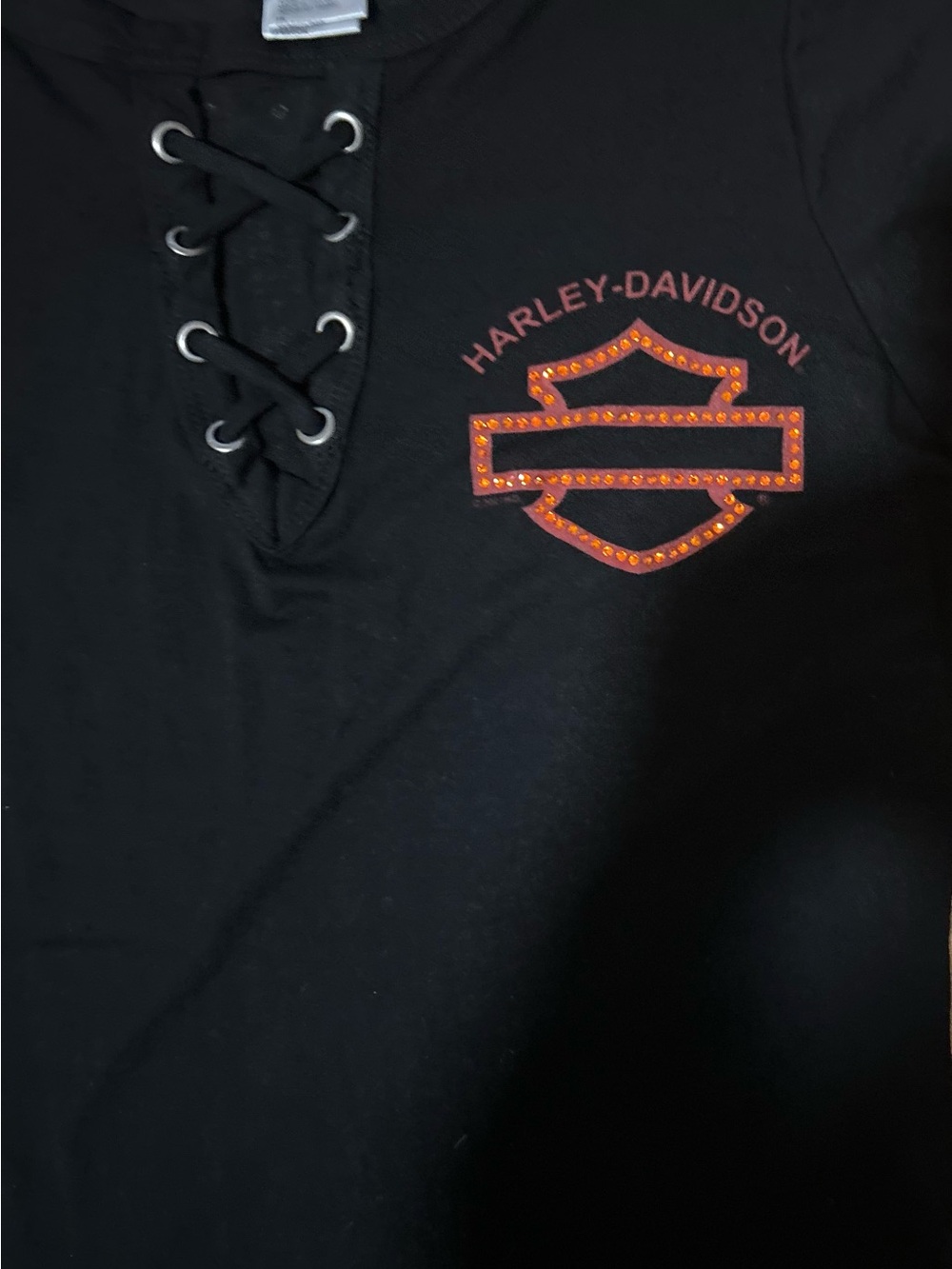 Harley-Davidson Black Lace-Up Short Sleeve Tee with Copper Logo - Picture 6 of 11